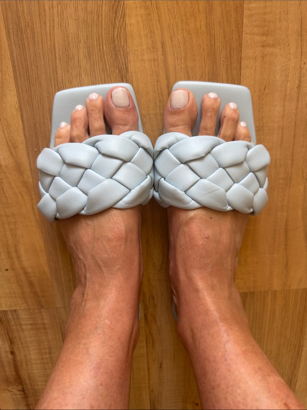 Open Edit Braided Square-Toe Slide Sandals in powder blue